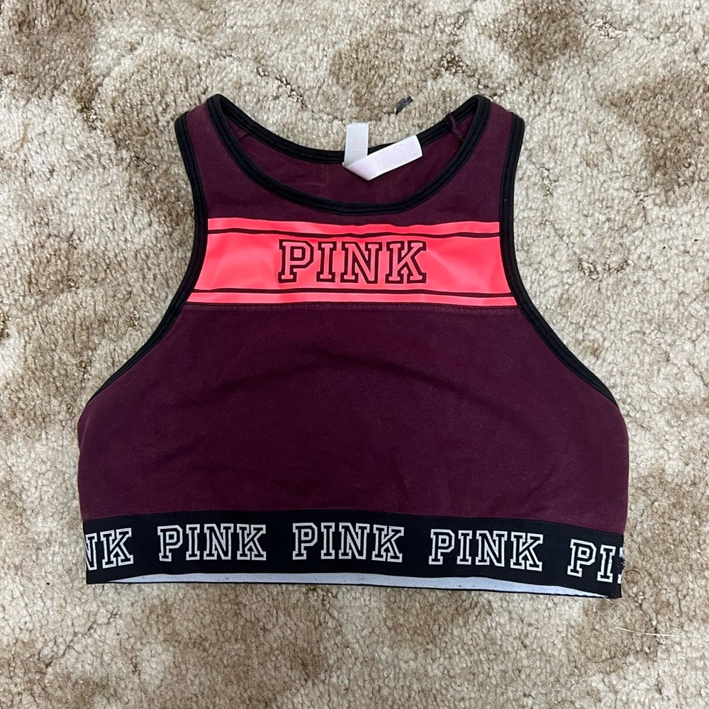 Pink high neck sports bra
